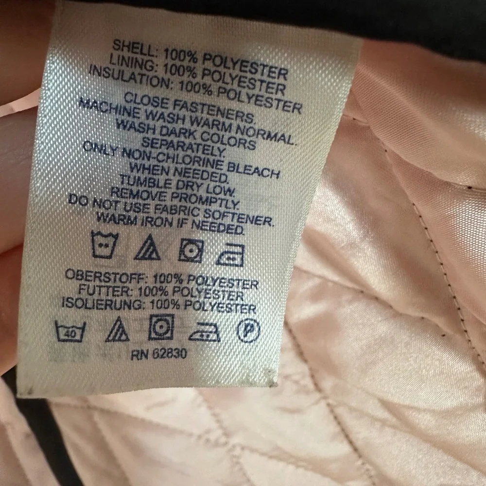 Lands End Black Quilted Barn Jacket Gold Hardware Pink Lining Women's Size Small